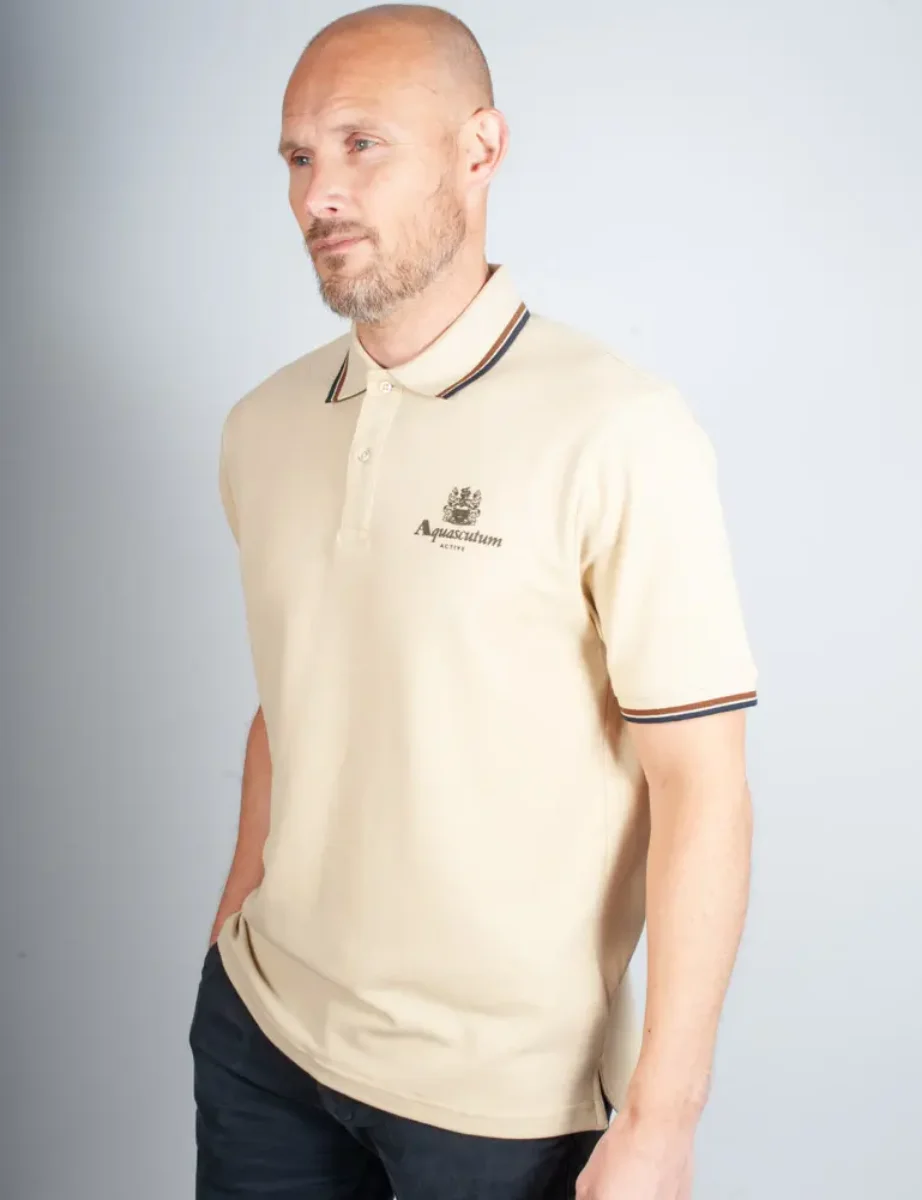 Aquascutum Active Pique Stripes Polo | Beige