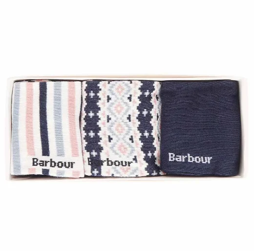 Barbour Womens Claudia Fairisle Sock Gift Set | Pink/Navy