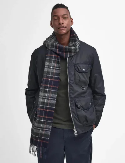 Barbour New Check Tartan Scarf | Navy/Dark Ginger