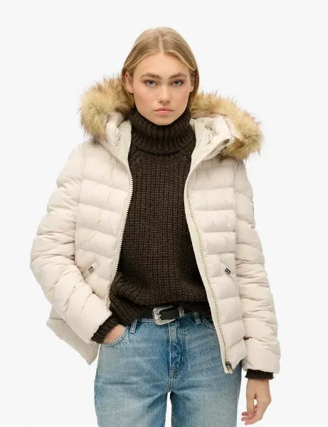 Superdry Fuji Faux Fur Hooded Jacket | Rainy Day Grey Superdry Fuji Faux Fur Hooded Jacket | Rainy Day Grey