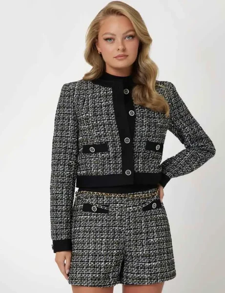 Guess Women's Yvonne Tweed Jacket | Black Guess Women's Yvonne Tweed Jacket | Black