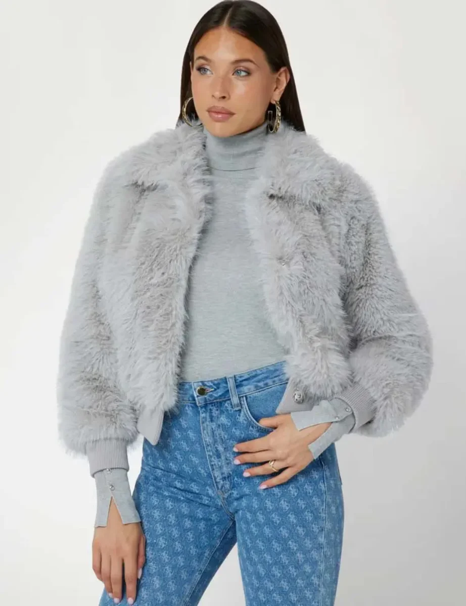 Guess Soave Faux Fur Bomber Jacket | Grey