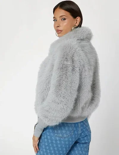 Guess Soave Faux Fur Bomber Jacket | Grey