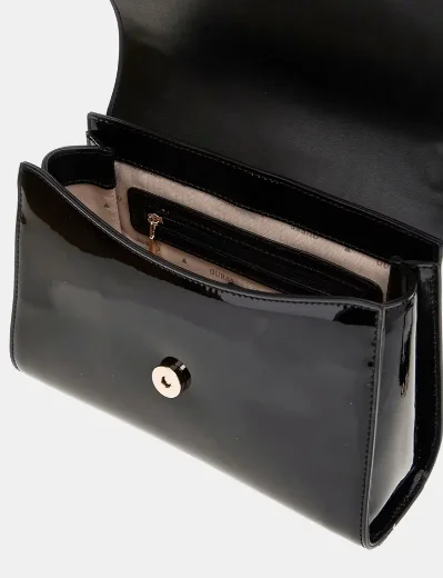 Guess Womens Nolana Top Handle Mini Handbag | Black Patent