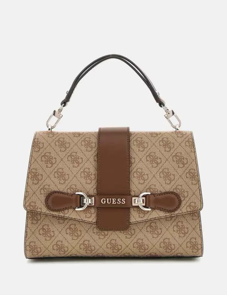 Guess Nolana Top Handle 4G Logo Mini Handbag | Light Brown