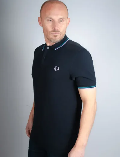 Fred Perry Twin Tipped Polo Shirt | Navy/Cyber Blue/Ultra Violet