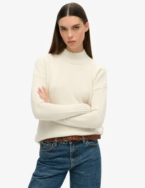 Superdry Essential Mock Neck Jumper | Ecru Superdry Essential Mock Neck Jumper | Ecru