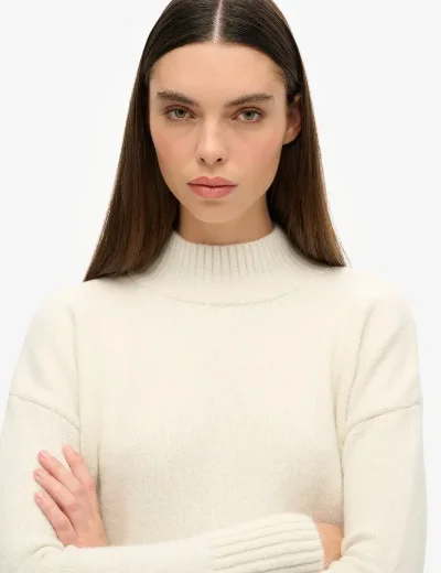 Superdry Essential Mock Neck Jumper | Ecru