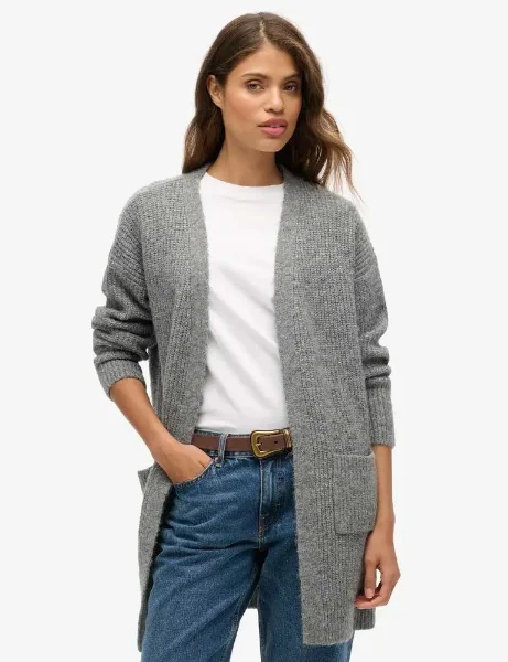 Superdry Womens Essential Supersoft Cardigan | Charcoal Marl Superdry Womens Essential Supersoft Cardigan | Charcoal Marl
