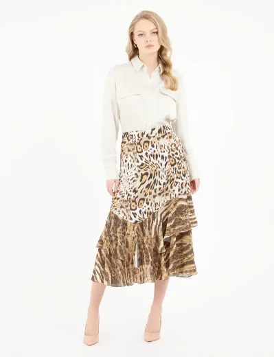 Guess Womens Chantal Flare Midi Skirt | Animal Print