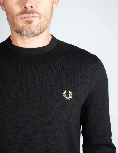 Fred Perry Classic Crew Neck Knitted Jumper | Black