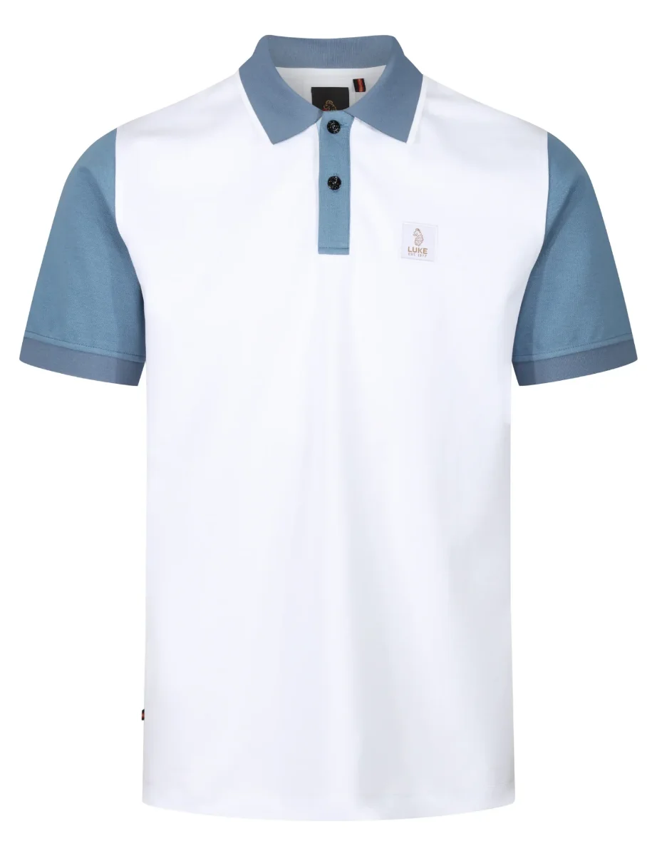 Luke Saddleworth Polo Shirt | White/Denim Blue