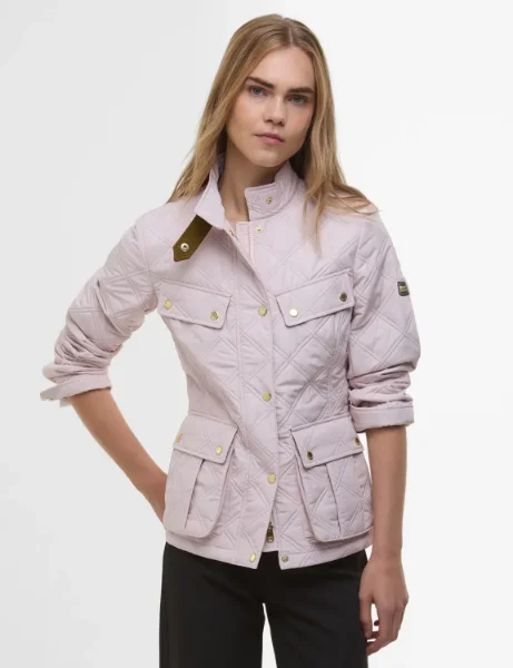 Barbour International Halsey Quilted Jacket | Crystal Pink/Moss Barbour International Halsey Quilted Jacket | Crystal Pink/Moss