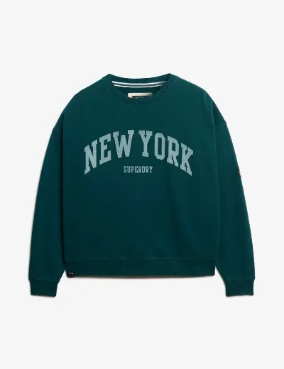 Superdry Athletic Oversized Crew Neck Sweater | Dark Pine Green