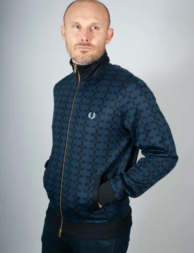 Fred Perry Geometric Jacquard Track Jacket | Navy