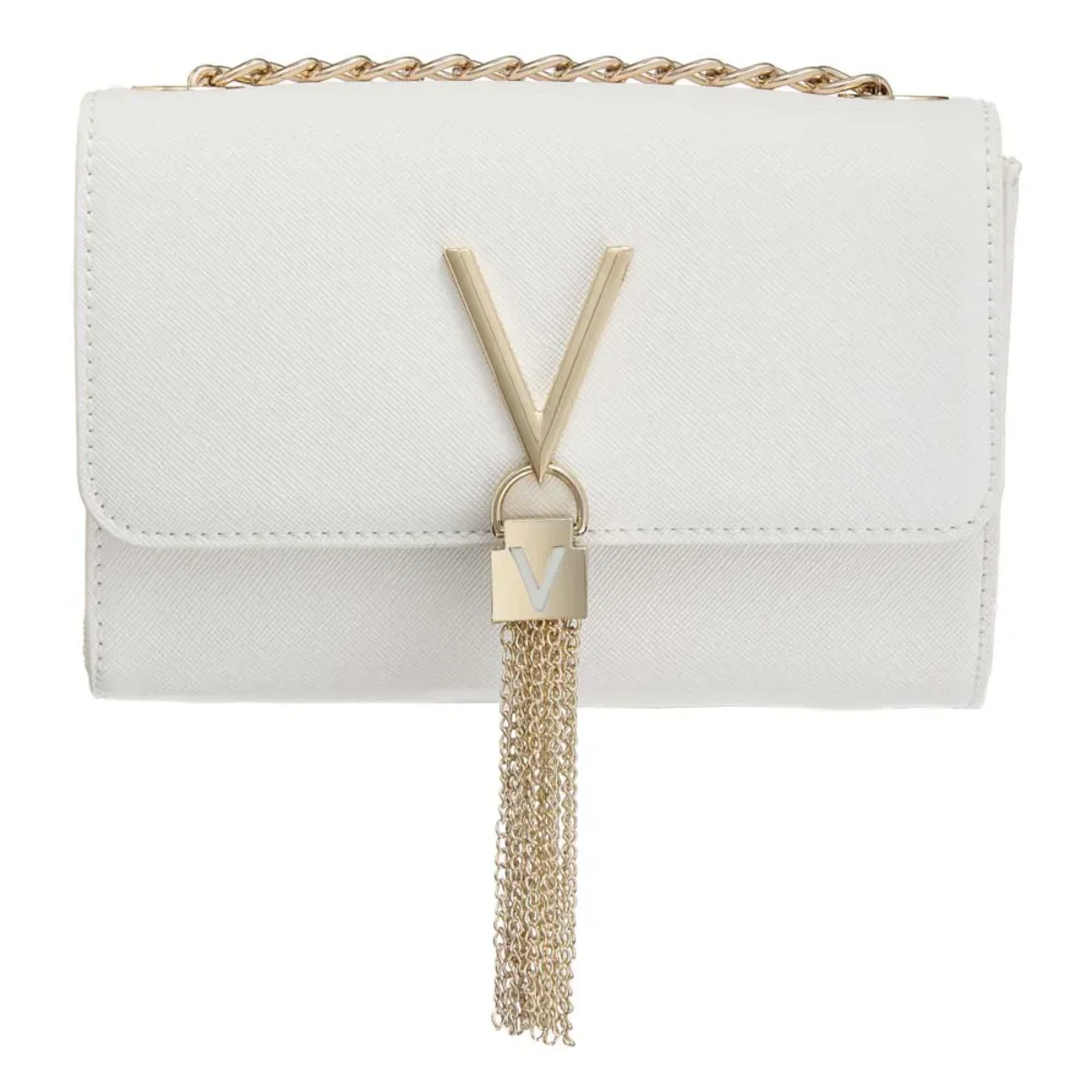 Valentino DIVINA Chain Strap Crossbody Flap Bag | White / Gold