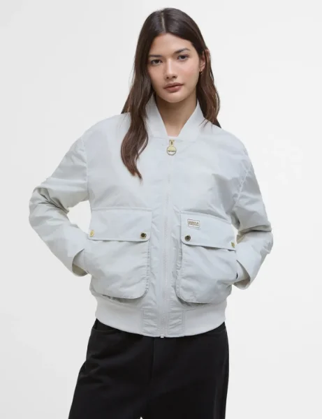 Barbour Women's International Priya Showerproof Bomber Jacket | Silver Birch Barbour Women's International Priya Showerproof Bomber Jacket | Silver Birch