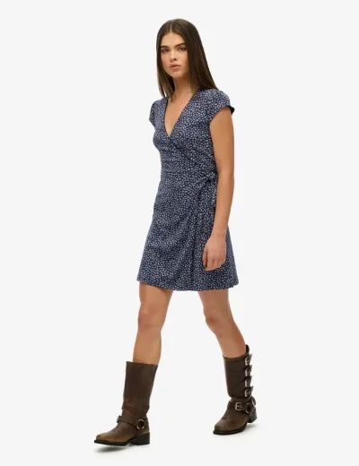 Superdry Athletic Essentials Wrap Dress | Navy Ditsy