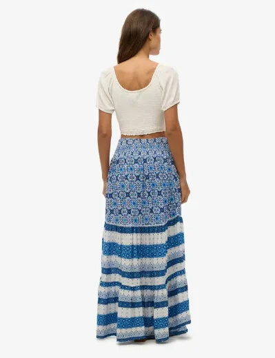 Superdry Printed Maxi Skirt | Tala Tile Border Blue