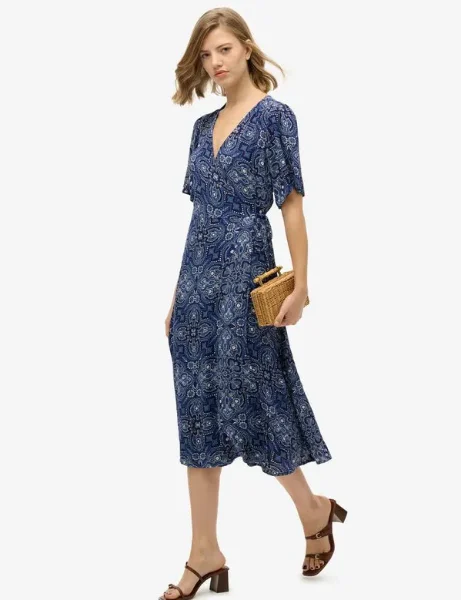 Superdry Printed Wrap Midi Dress | Paisley Bandana Navy Superdry Printed Wrap Midi Dress | Paisley Bandana Navy