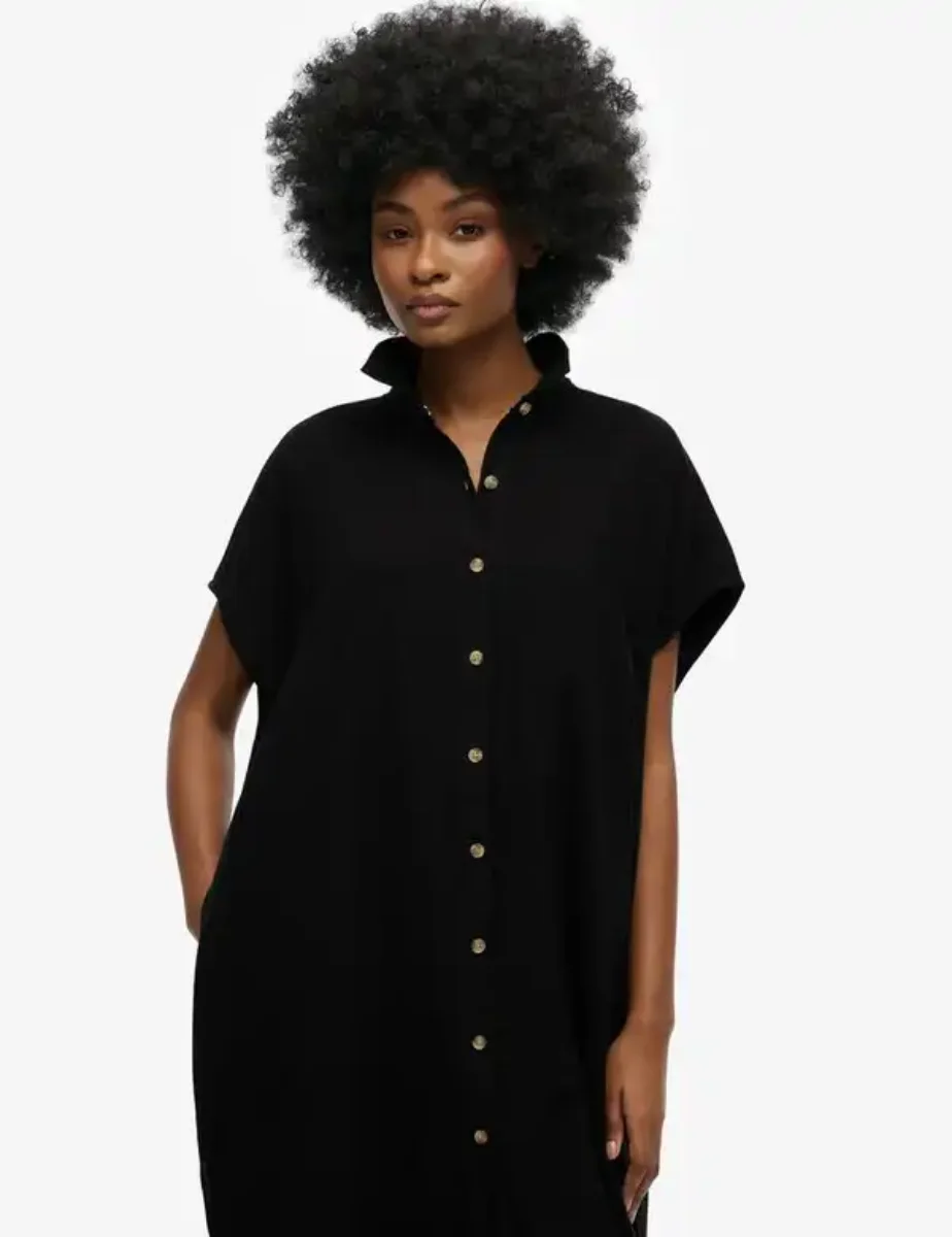 Superdry Oversized Midi Shirt Dress | Black