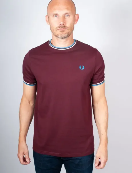 Fred Perry Twin Tipped T-shirt | Oxblood/Ecru/Court Blue Fred Perry Twin Tipped T-shirt | Oxblood/Ecru/Court Blue