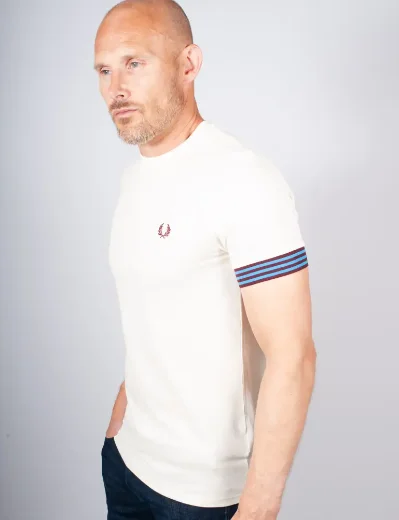 Fred Perry Striped Cuff Pique T-Shirt | Ecru