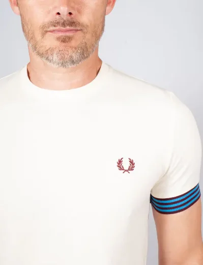 Fred Perry Striped Cuff Pique T-Shirt | Ecru