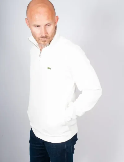 Lacoste Zip-Up High Neck Interlock Sweatshirt | White