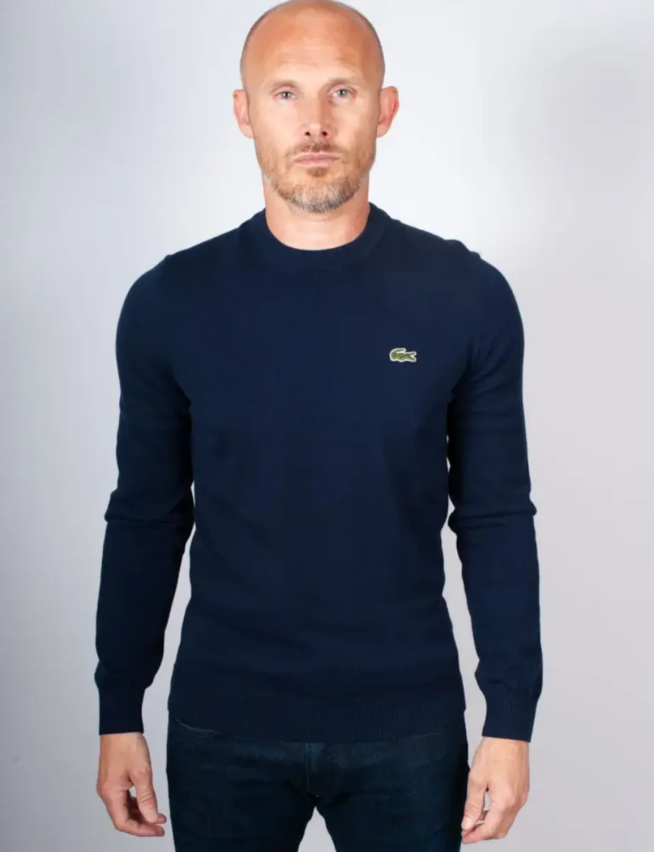 Lacoste Monochrome Crew Neck Cotton Sweater | Navy