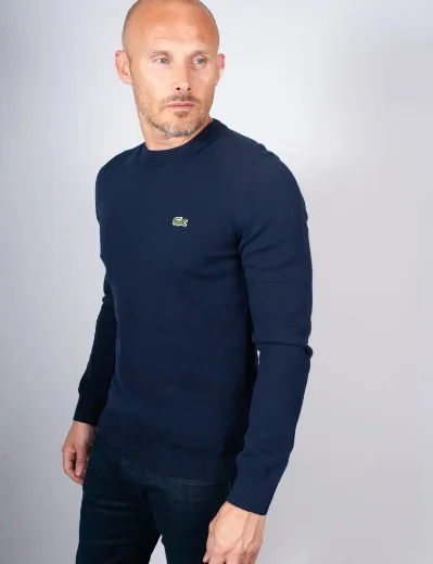 Lacoste Monochrome Crew Neck Cotton Sweater | Navy