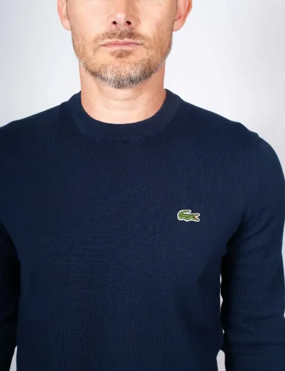 Lacoste Monochrome Crew Neck Cotton Sweater | Navy