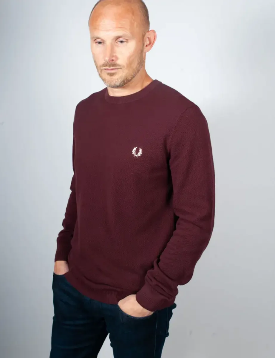 Fred Perry Pique Stitch Jumper | Oxblood