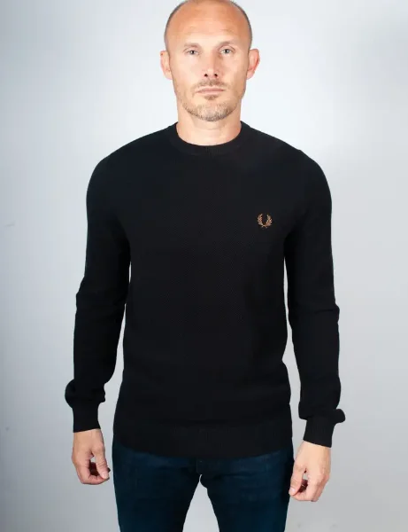 Fred Perry Pique Stitch Jumper | Black Fred Perry Pique Stitch Jumper | Black