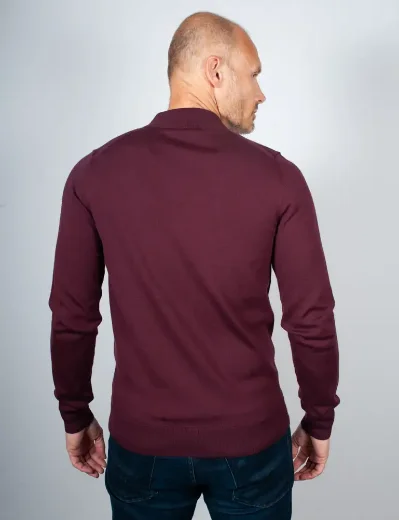 Fred Perry Long Sleeve Knitted Polo Shirt | Oxblood