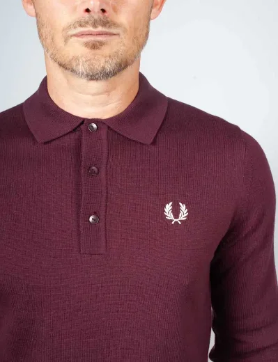 Fred Perry Long Sleeve Knitted Polo Shirt | Oxblood