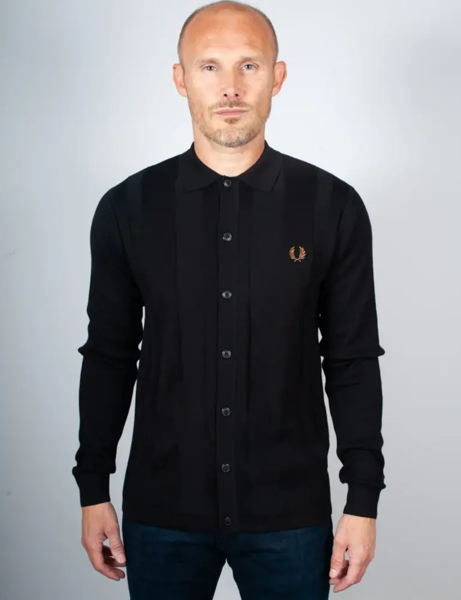 Fred Perry Button Through Knitted Shirt | Black