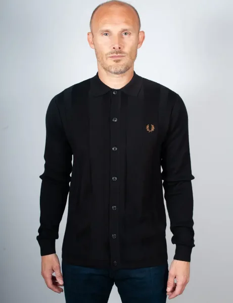 Fred Perry Button Through Knitted Shirt | Black Fred Perry Button Through Knitted Shirt | Black