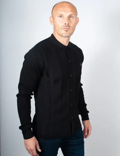 Fred Perry Button Through Knitted Shirt | Black