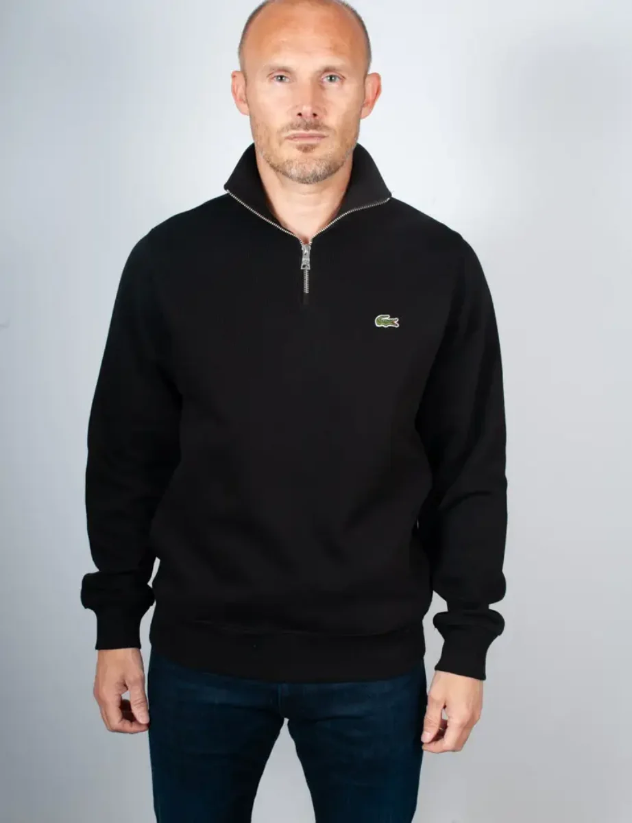 Lacoste Zip-Up High Neck Interlock Sweatshirt | Black