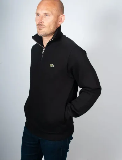 Lacoste Zip-Up High Neck Interlock Sweatshirt | Black