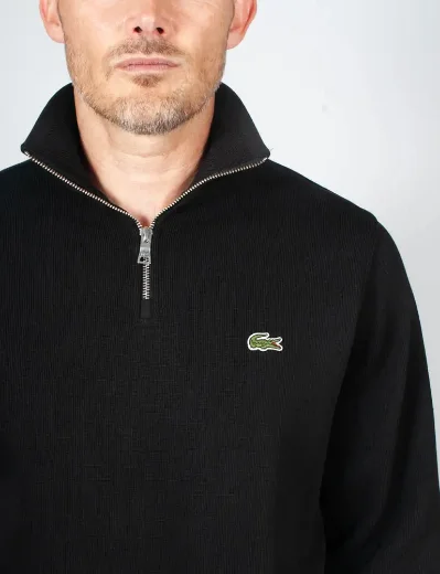 Lacoste Zip-Up High Neck Interlock Sweatshirt | Black