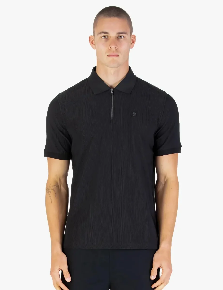 Luke Penrith Zip Neck Short Sleeve Polo Shirt | Black