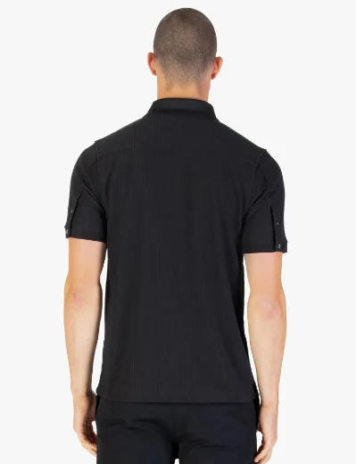 Luke Penrith Zip Neck Short Sleeve Polo Shirt | Black