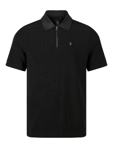 Luke Penrith Zip Neck Short Sleeve Polo Shirt | Black
