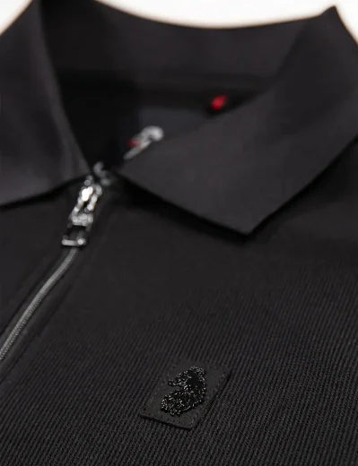 Luke Penrith Zip Neck Short Sleeve Polo Shirt | Black