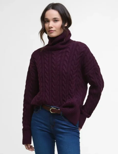 Barbour Embleton Roll Neck Jumper | Black Cherry Barbour Womens Embleton Roll Neck Jumper | Black Cherry