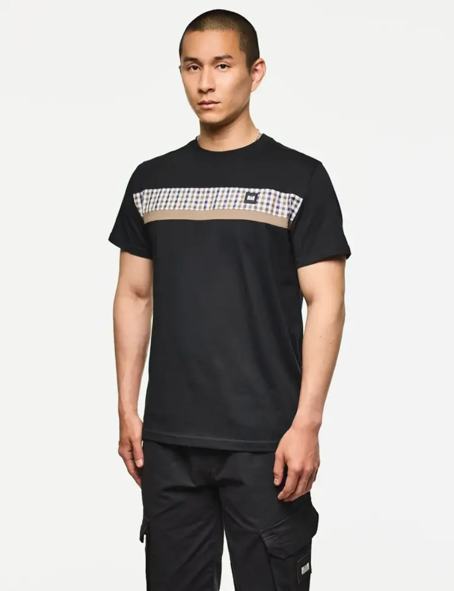 Weekend Offender Cooder Check Panel T-shirt | Black