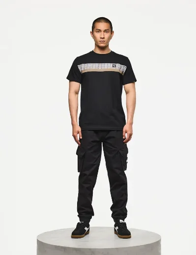 Weekend Offender Cooder Check Panel T-shirt | Black