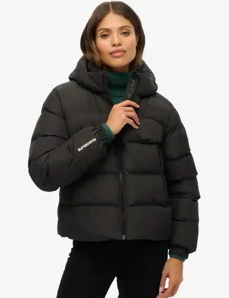 Superdry Women's Hooded Sports Puffer Jacket | Black Superdry Women's Hooded Sports Puffer Jacket | Black